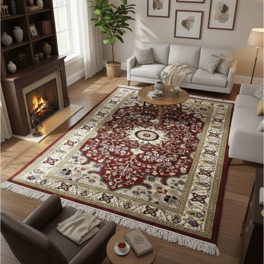Elegant Traditional Ruby Medallion Area Rug