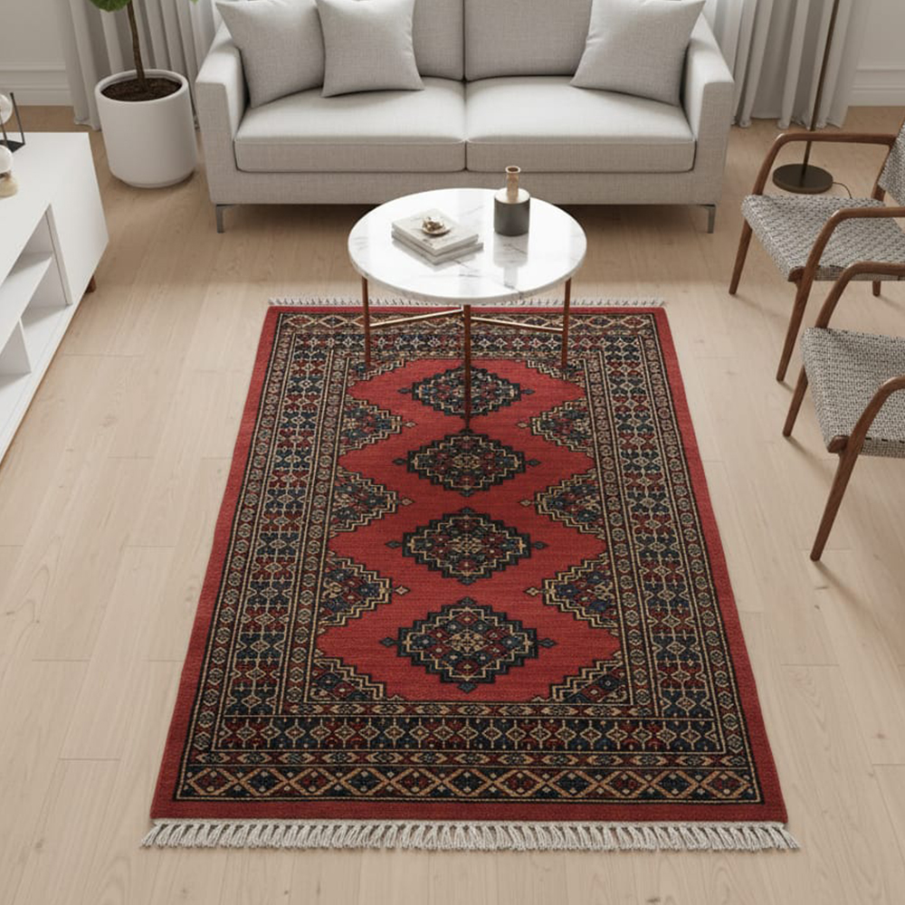 Traditional Terra Cotta Geometric Panel Rug