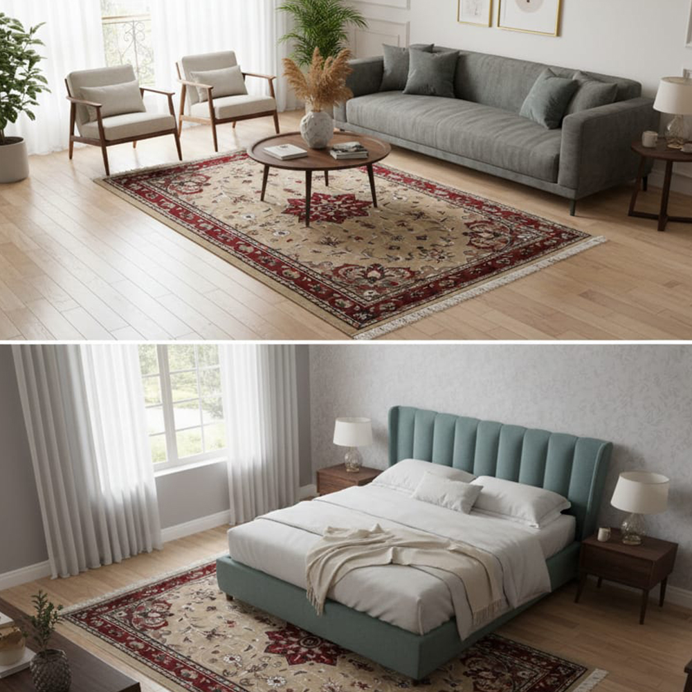 Traditional Ruby & Beige Area Rug