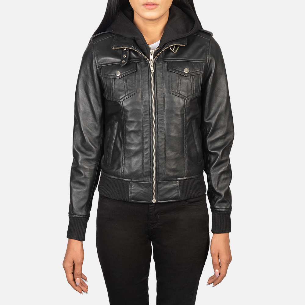 Leather Jacket Black Hooded